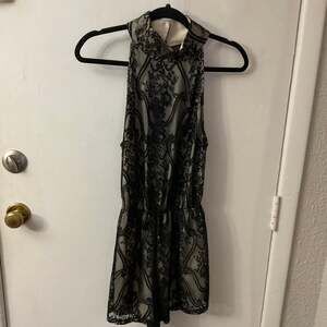 Audrey 3+1 Black Lace Sleeveless Romper L Coquette Girl Boho Cute Goth Fairycore